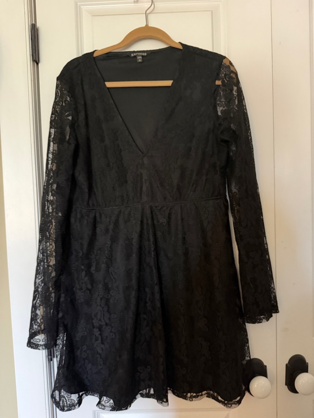 Express Black Lace Long Sleeve V-Neck Fit-and-Flare Dress